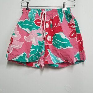 Chubbies Swim Trunks Mens Medium M Pink Green White Floral DAMAGED
